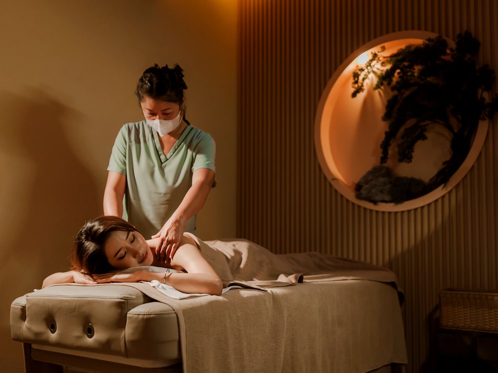 Therapist performing a treatment in a private room